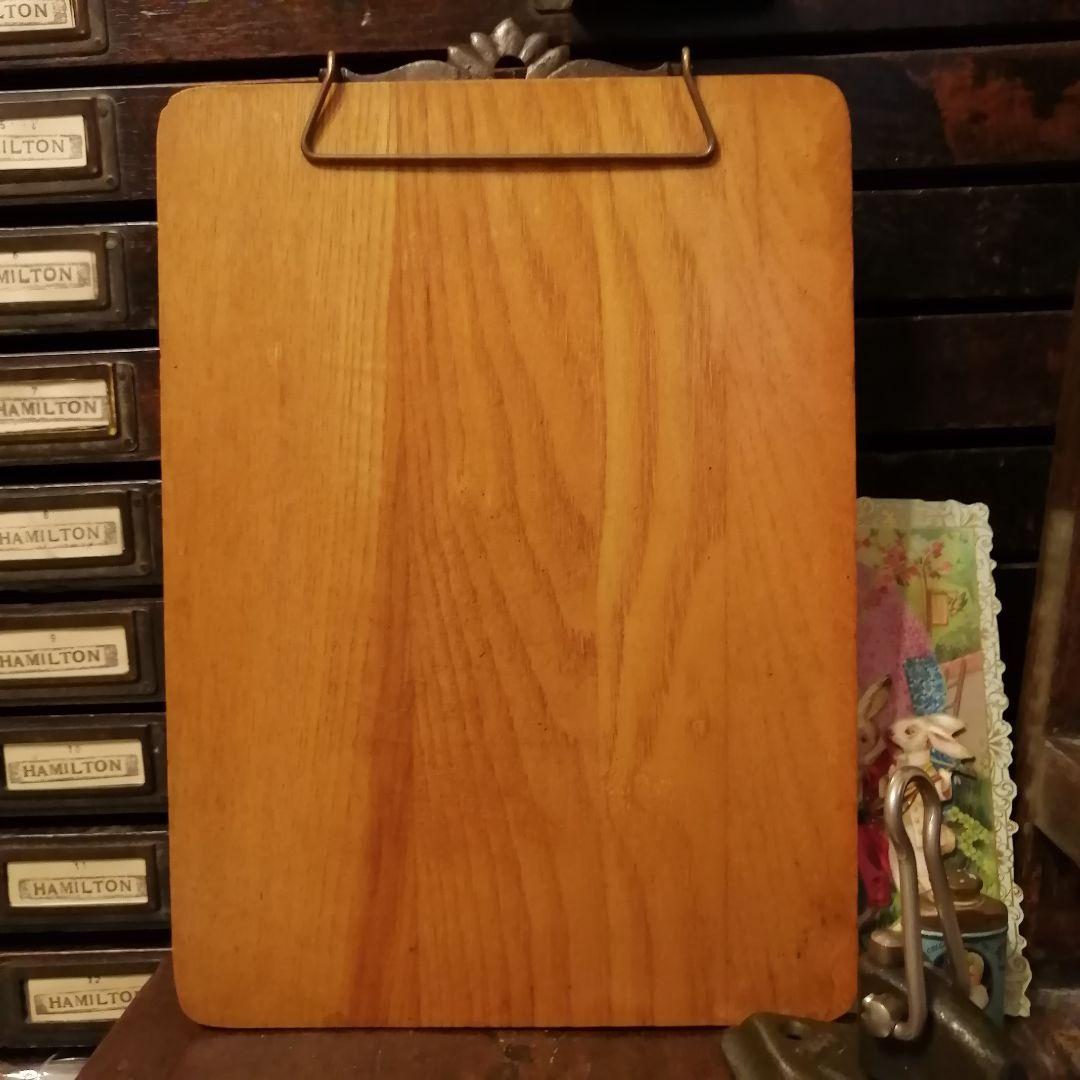 米国アンティーク木製バネ式クリップボード バインダー☆メッセージボード カード