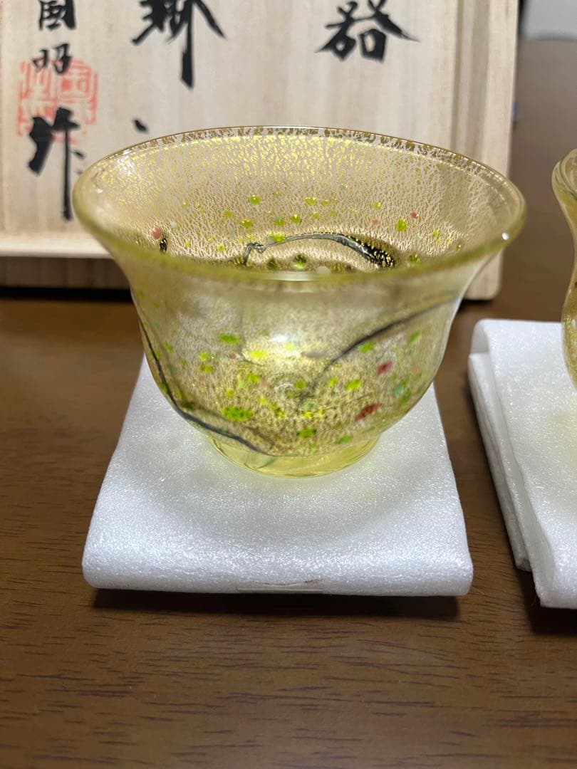 新品 未使用品 黒木国昭作 酒器 金彩 光琳 徳利 おちょこ 人間国宝ガラス工芸