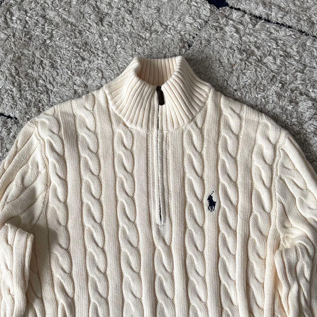 【極美品✨】ポロラルフローレン　ケーブルニット　ハーフジップ　大人気　刺繍　M