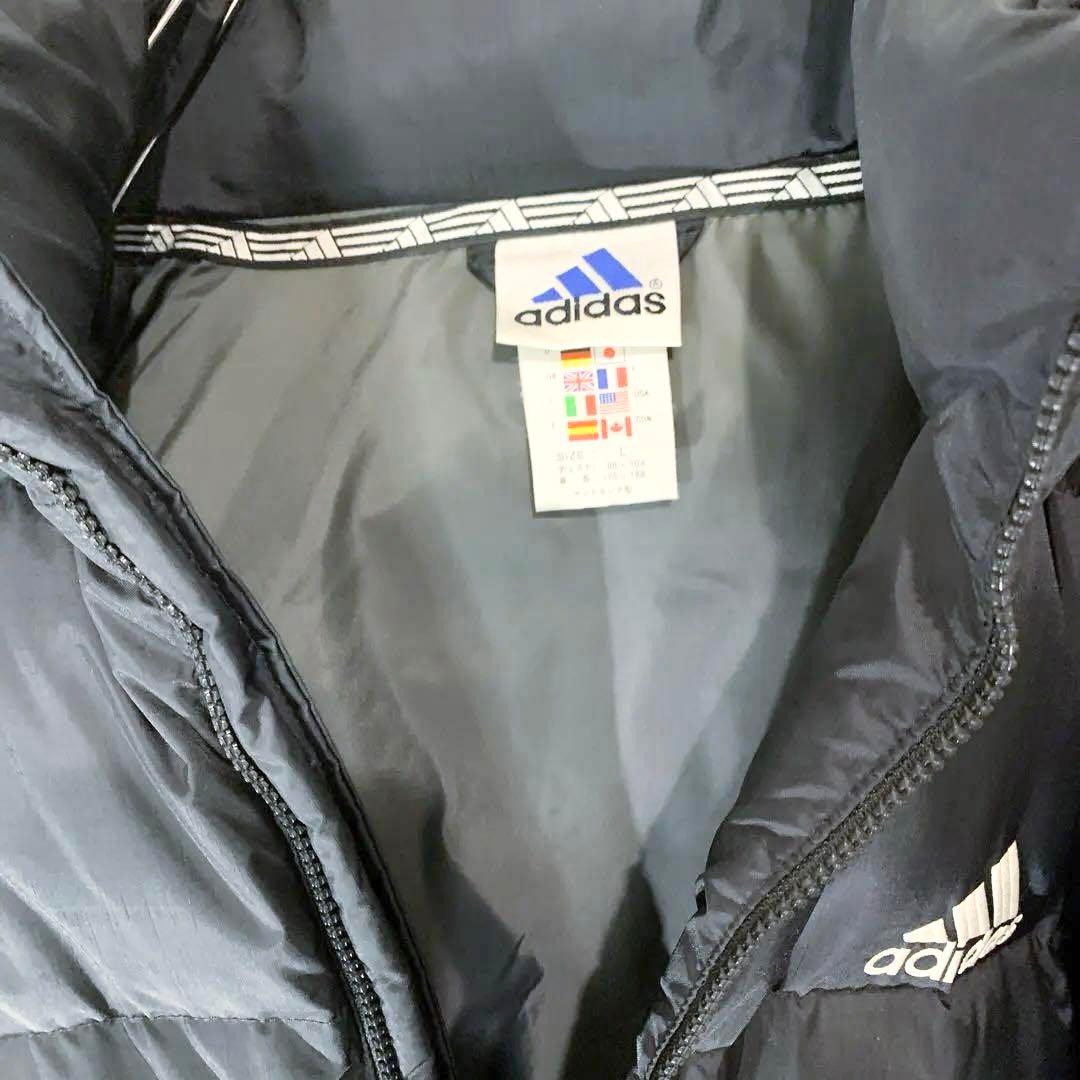 ビンテージ 90s adidas 2WAYダウンジャケット L 刺繍ロゴ 万国旗